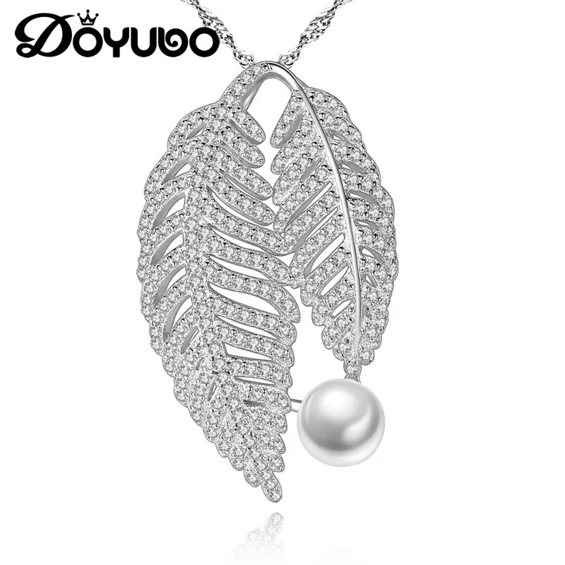 

DOYUBO Luxury Women's Freshwater Pearl Leaf Shape Pendant Necklace High Quality New Lady Pearl Charms Chains Fine Jewelry VA275