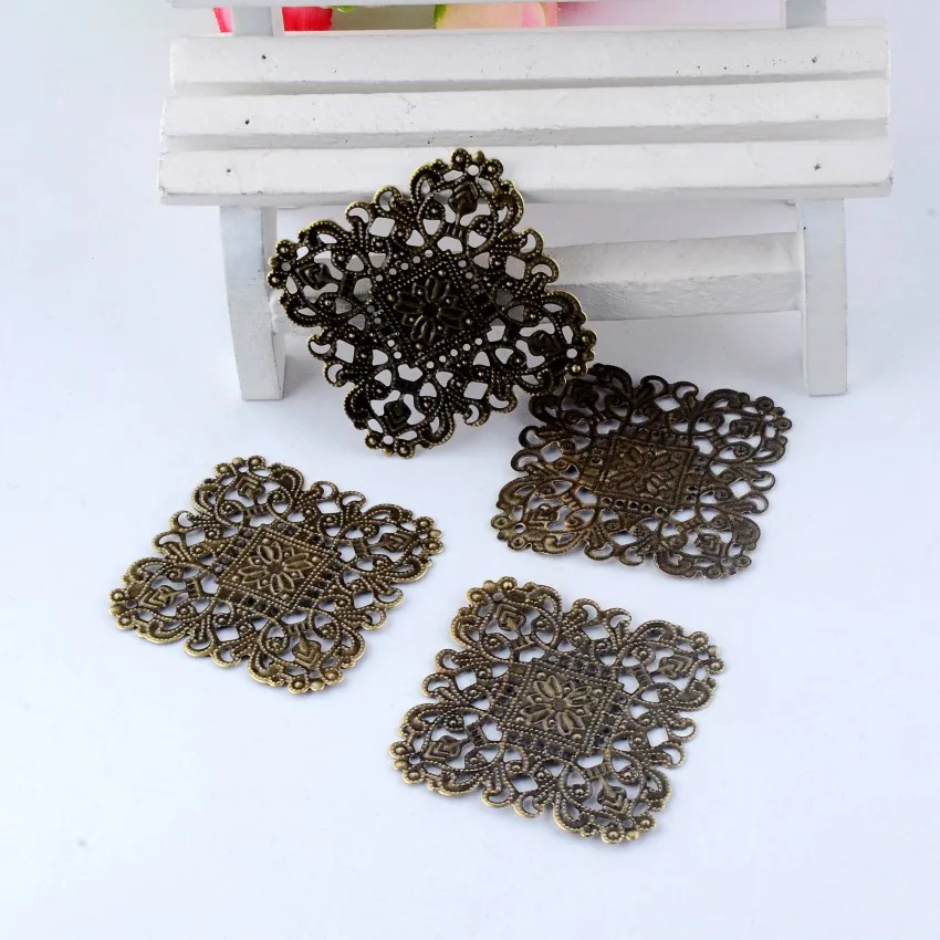 Free shipping-50Pcs Filigree Square Wraps Connectors Metal Crafts Gift Decoration DIY Findings 40x40mm | Украшения и аксессуары