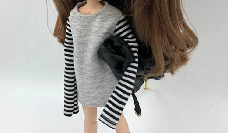 stripe shirt Крутая кукла наряды футболка с длинными рукавами+ кожаный жилет пальто для Blyth рубашка для Pullip, Blyth 1/6 аксессуары для кукол - Цвет: stripe shirt