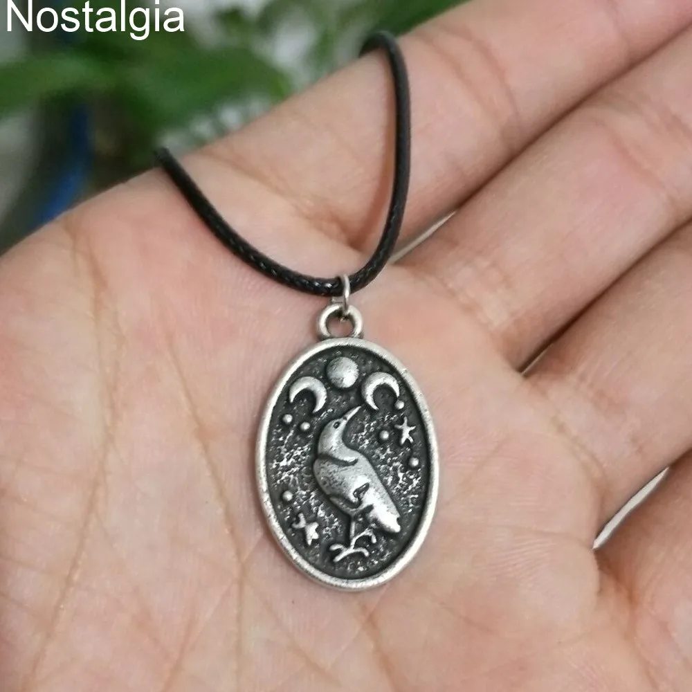 Rope Chain Silver Тройная Луна богиня Wicca Луна Викинг один Ворон амулет пентаграмма Wicca n языческая луна ожерелье для мужчин и женщин ювелирные изделия Прямая поставка - Окраска металла: Rope Chain Silver