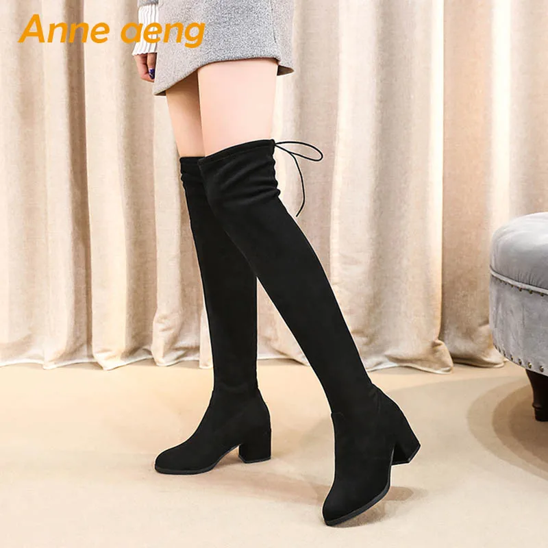 Winter Women Over-The-Knee Boots High Heel Square Toe Fashion Sexy Ladies Shoes Black Snow Thigh Big Size 33-45 | Обувь