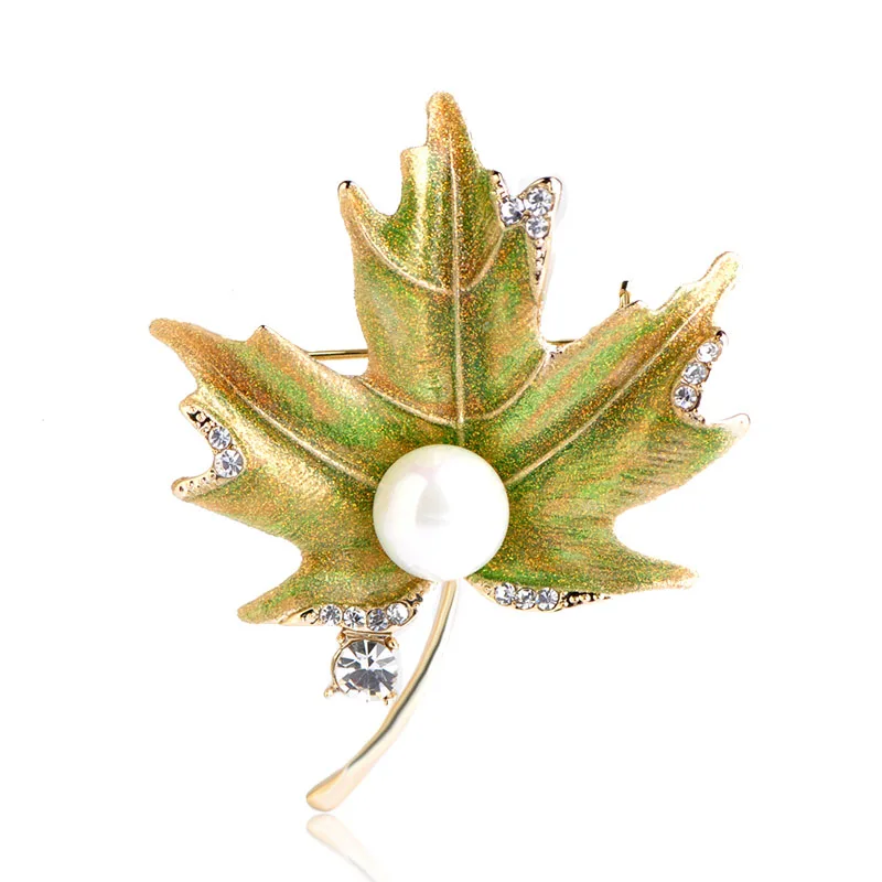 Новый Maple Leaf Брошь Золотой Порошок Эмаль Покрытием Высокого Имитация Pearl Броши