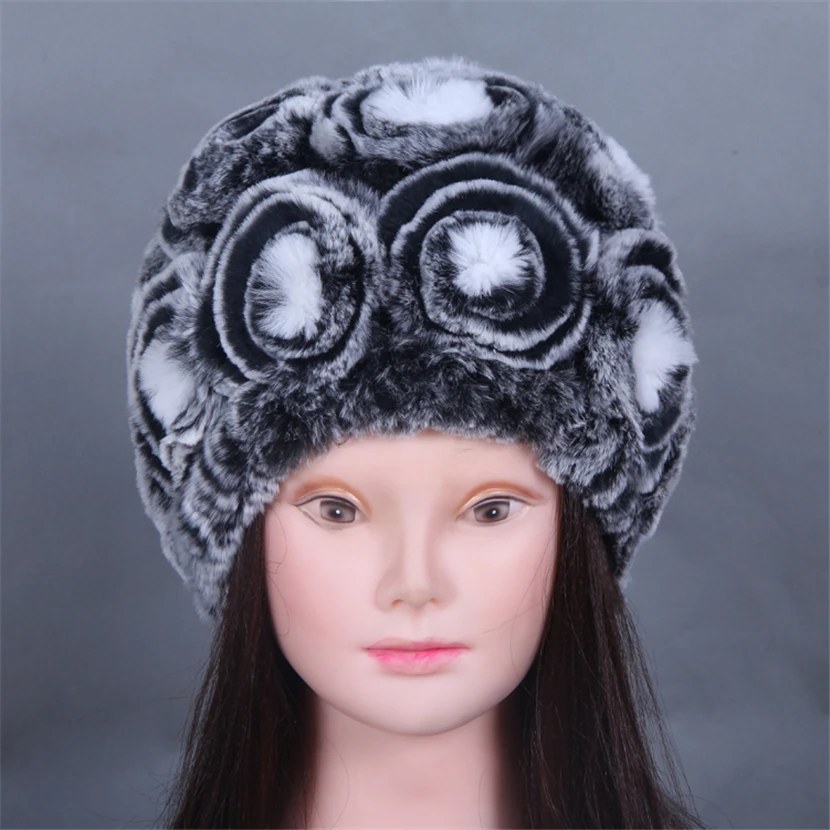 Осенне-зимняя меховая шапка с кроликом вязаная теплая | Аксессуары для одежды