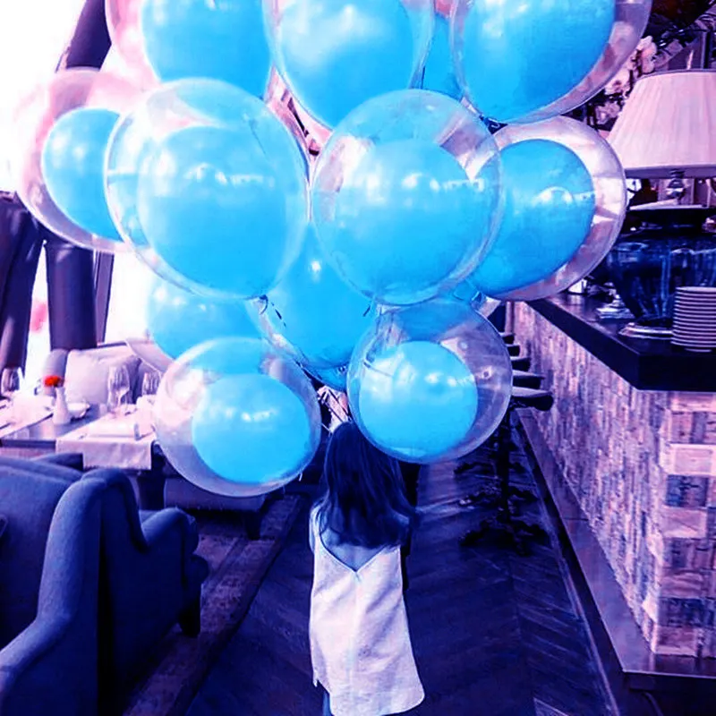 Light Blue Set 10 компл. 12 дюймов прозрачные синие розовые латексные шары Тиффани детский душ День Рождения Декор Дети двухслойный воздушный Гелиевый шар - Цвет: Light Blue Set