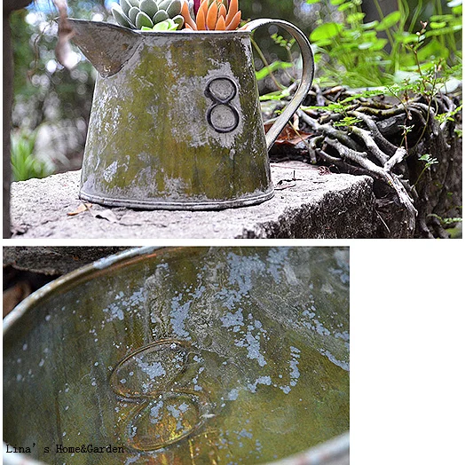 Цинковая кастрюля ручной работы для полива краски в деревенском стиле с боковой