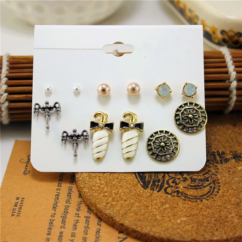 ENZE fashion new women drop cute earrings imitation pearl gold round hundred matching girl retro white umbrella set | Украшения и