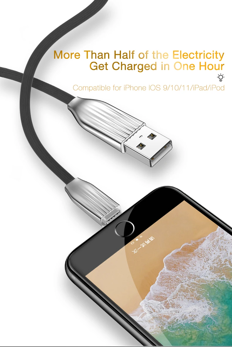 Cafele для iPhone X Xr Xs Max 8 7 6s Plus usb-кабель светодиодный ночник Цинковое зарядное устройство из алюминиевого сплава кабель для iPhone XS Max плоский usb-кабель