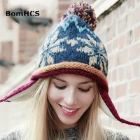 bomhcs 100 handmade ethnic style crochet mosaic parquet beanie knitted hat womens winter warm cap