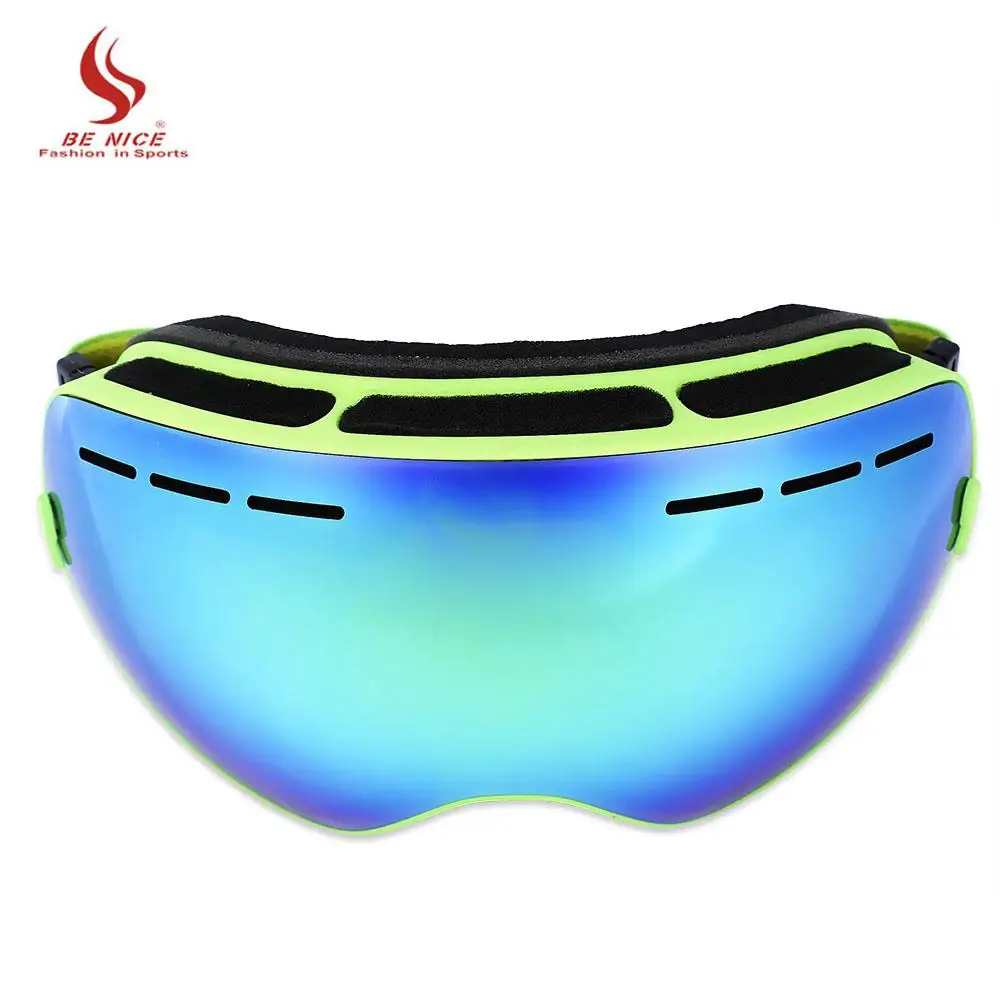 Green BE NICE бренд лыжные очки двухместный UV400 анти-туман большой лыжная маска очки лыжи мужчины женщины снег сноуборд очки - Цвет: Green