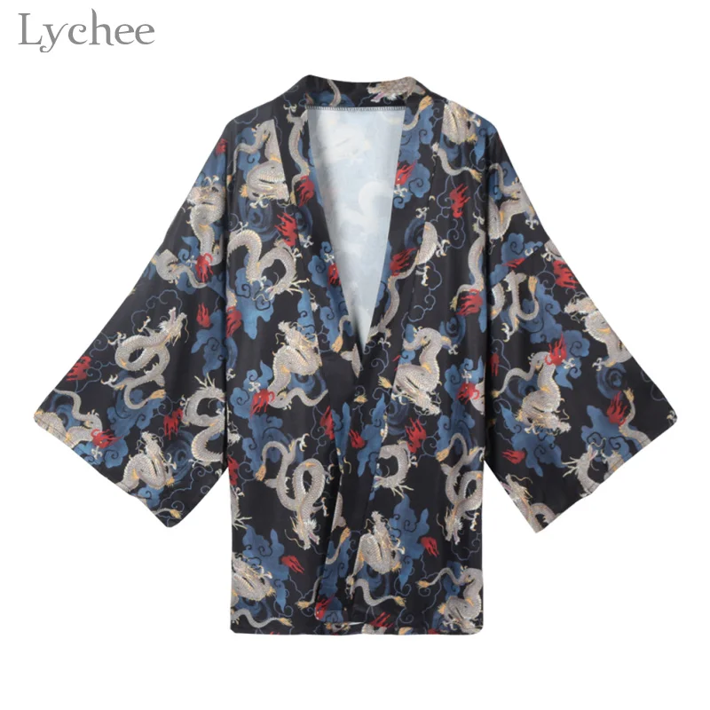 Кардиган Lychee Dragon японское кимоно с длинным рукавом и V-образным вырезом женские