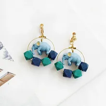 Серьги шармы женские круглые квадратные деревянные с синим