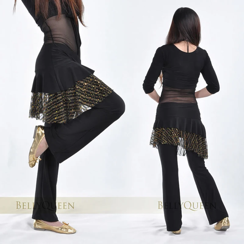 Костюм для танца живота #09 юбка брюки с золотыми/серебряными блестками длинные