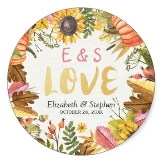 Классическая круглая наклейка 3 8 см осень кленовые листья тыква свадьба спасибо