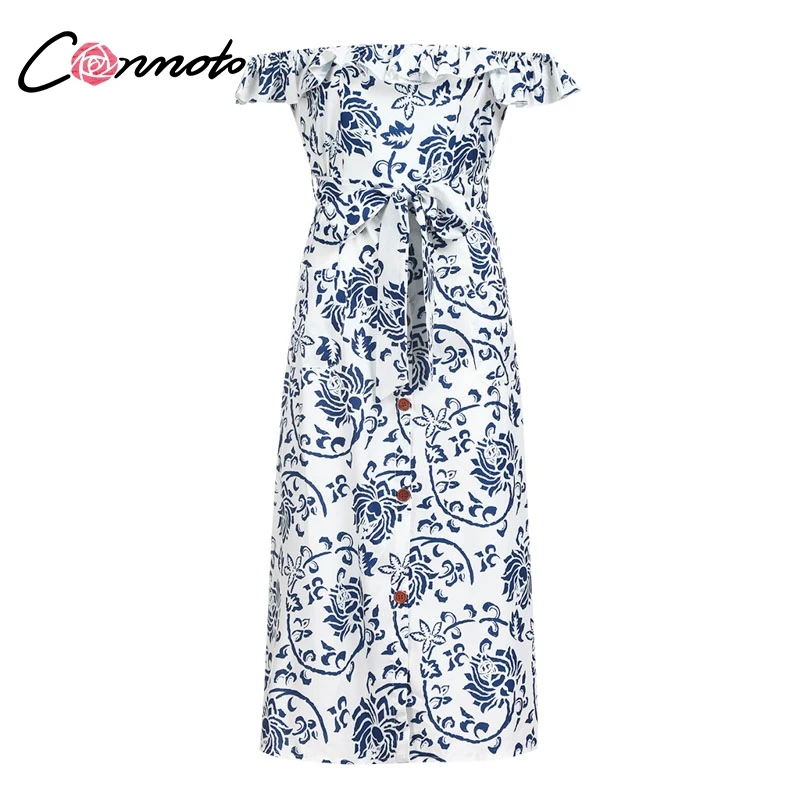 Conmoto Сексуальное платье с открытыми плечами модное повседневное высокой талией