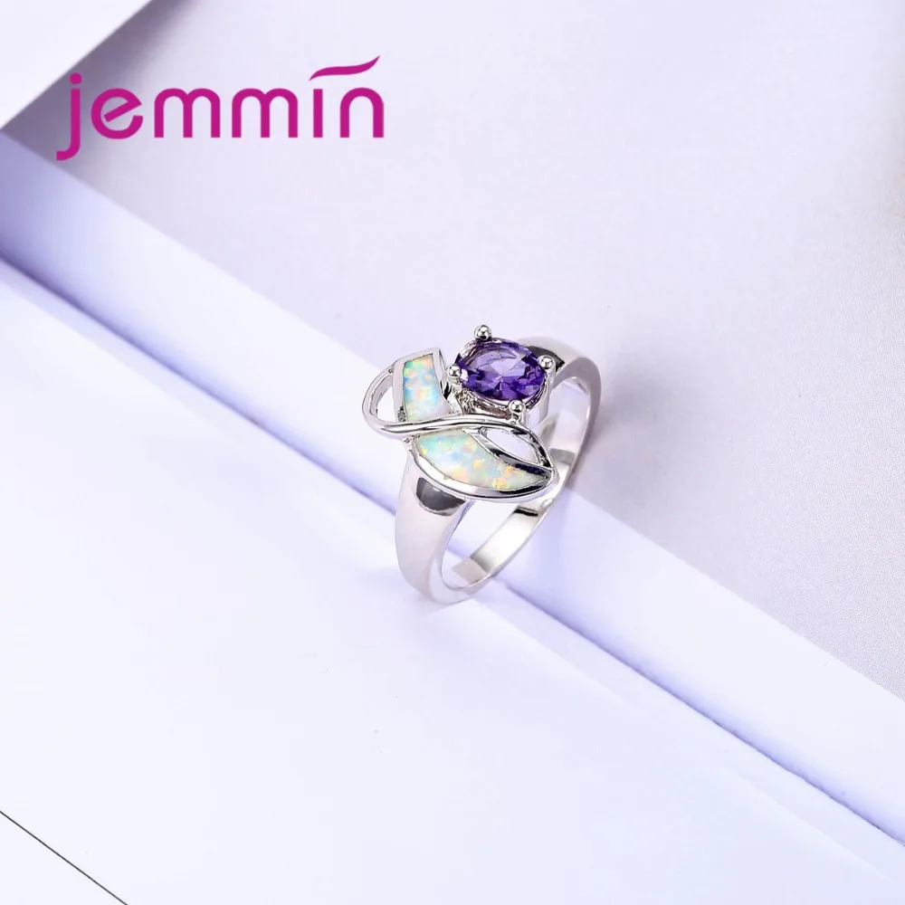 

Elegant White Opal Purple CZ Crystal Ring Unique Design Fashion Cocktail Ring for Women Valentine's Gift Party Accessoies