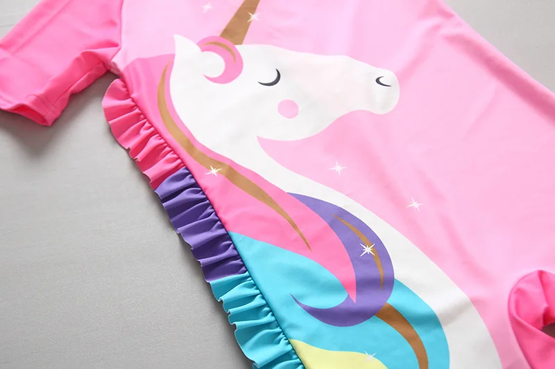 Радужный цельный купальный костюм с единорогом для маленьких девочек детская
