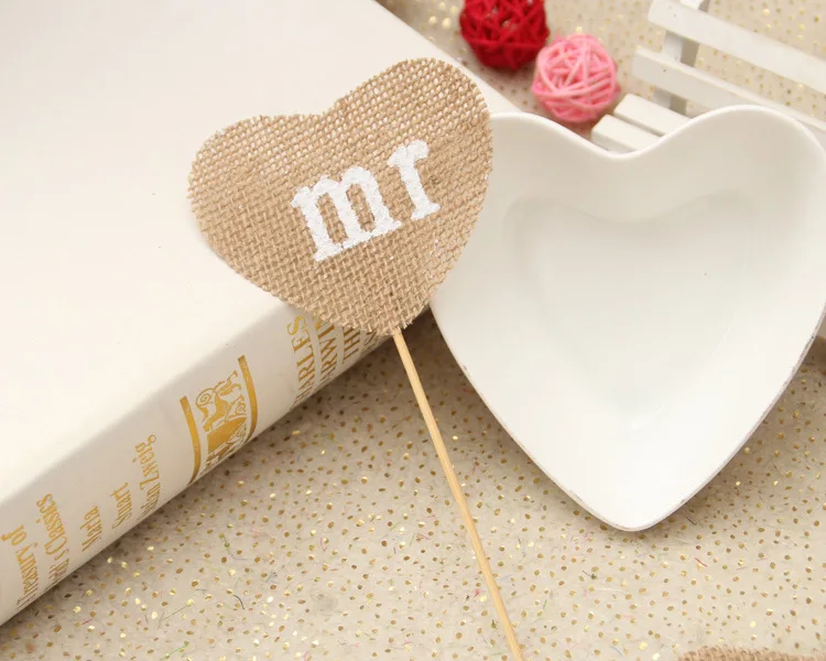 Новинка 2 шт./лот джутовые флаги в форме сердца деревенские Свадебные знаки Mr. Mrs