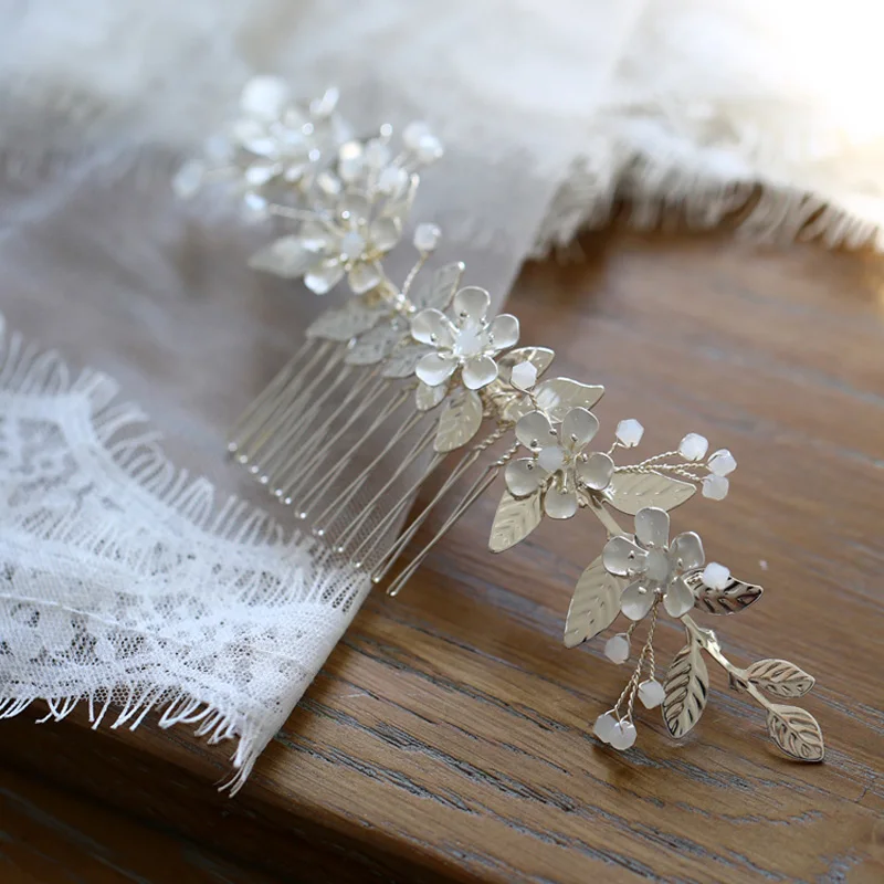 Винтажная расческа для волос с цветочным узором и листьями невесты свадебные