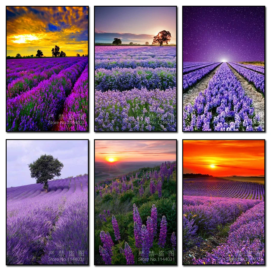 

Landscape Diamond Embroidery Crystal Full Square Diamond Sets Decorative Diy Diamond Painting Cross Stitch Purple Lavender Field