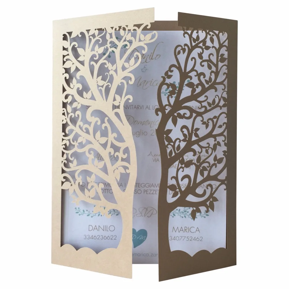 

50pcs/lot hot sale chic tree design wedding party decoration paper craft laser cut wedding invitation card greeting card QJ-26