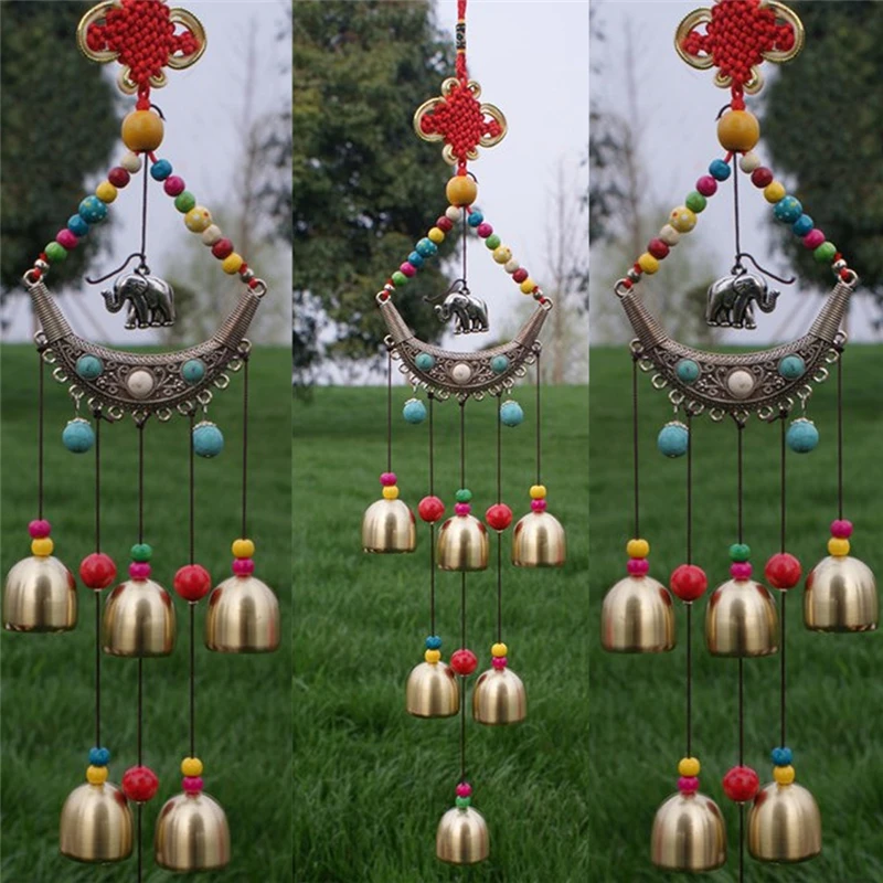 Этнический стиль Lucky Elephant Windchime медь 6 колоколов Открытый Живой дворовый садовый