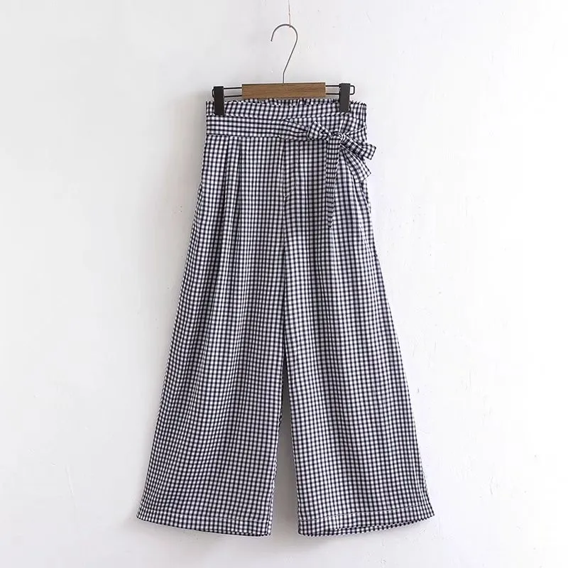 ZXQJ Широкие штаны Для женщин в полоску уличная Drawstring Штаны с высокой посадкой