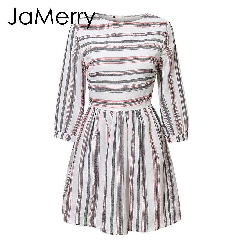 JaMerry винтажное Полосатая Короткий рукав женское платье Элегантное модное