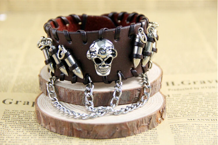 Кожаный браслет для мужчин и женщин украшение в стиле панк цилиндрическая цепь