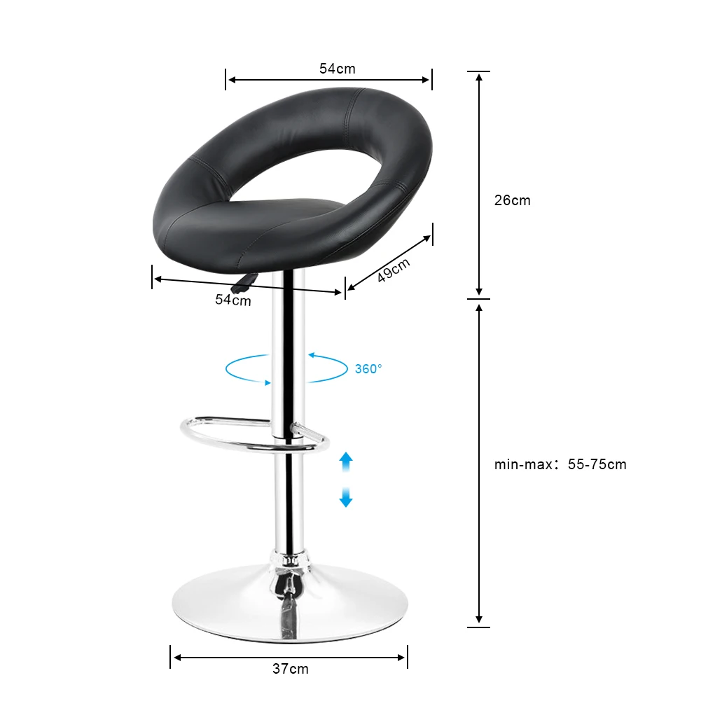

JEOBEST New 2Pcs Synthetic Leather Rotating Adjustable Height Bar Stool Chair Stainless Pneumatic Steel Stent Chair 3 Colors HWC