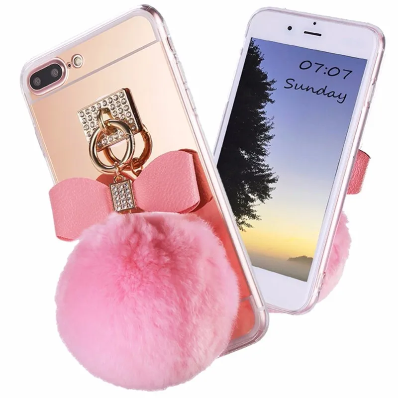 ROHDEA Премиум Bownot плюшевый меховой шар для iphoneX Мягкий ТПУ блестящий милый чехол