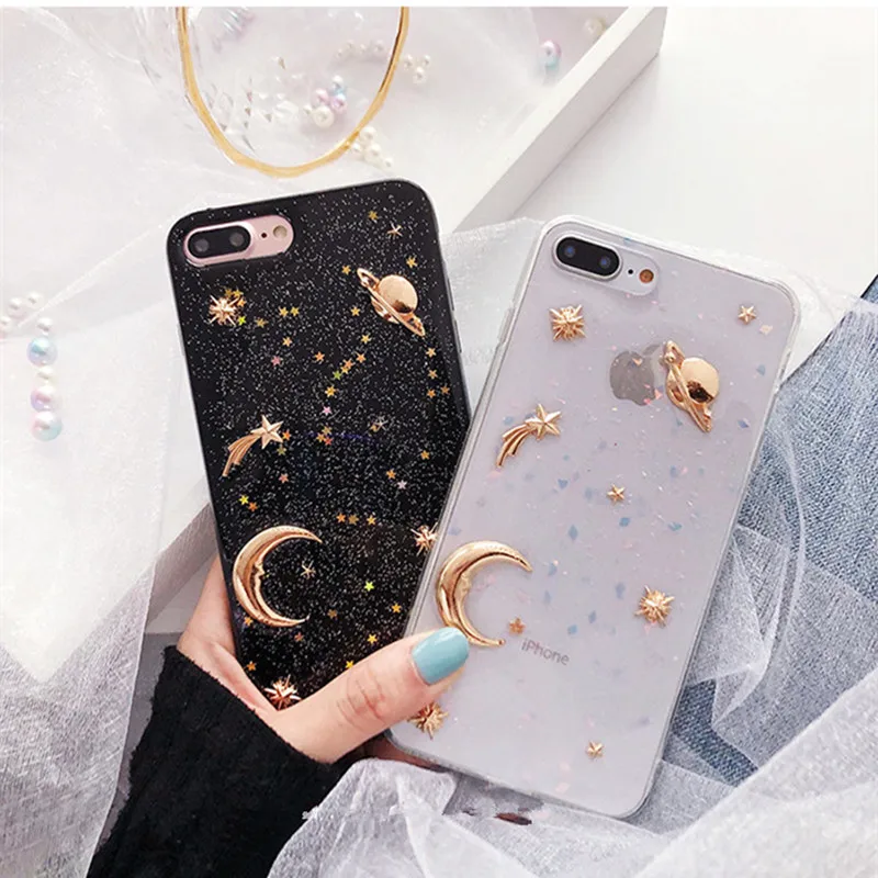 Блестящий Мягкий силиконовый чехол с планетами и звездами для iPhone 11 блестящий