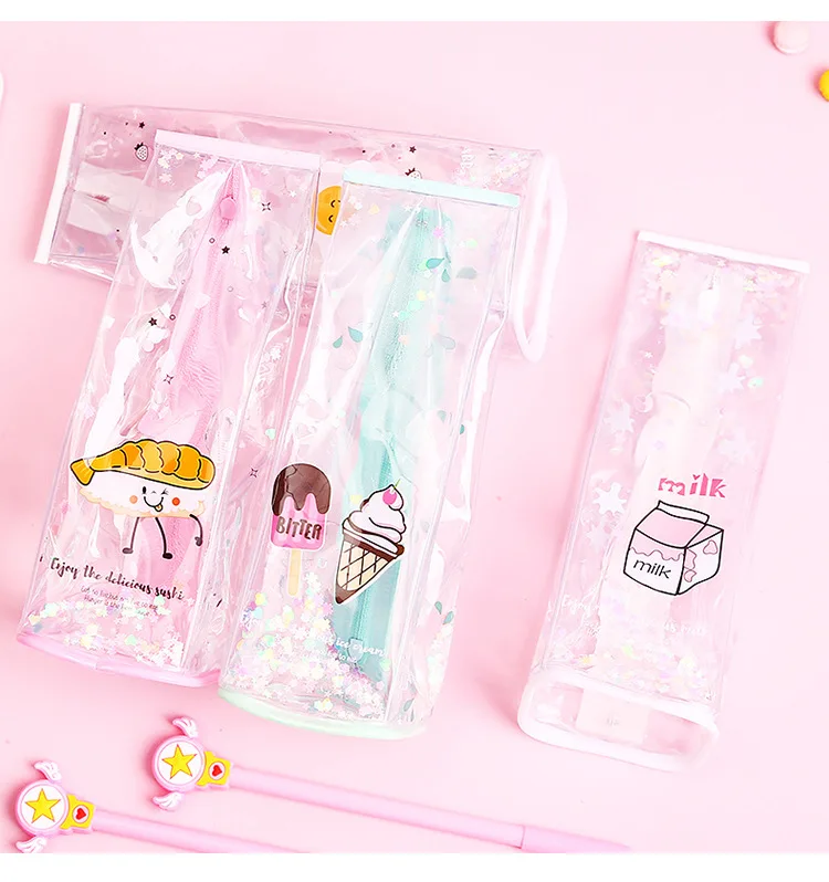 Cute student pencil bag creative oil sand milk box three-dimensional shape small fairy pencil bag stationery