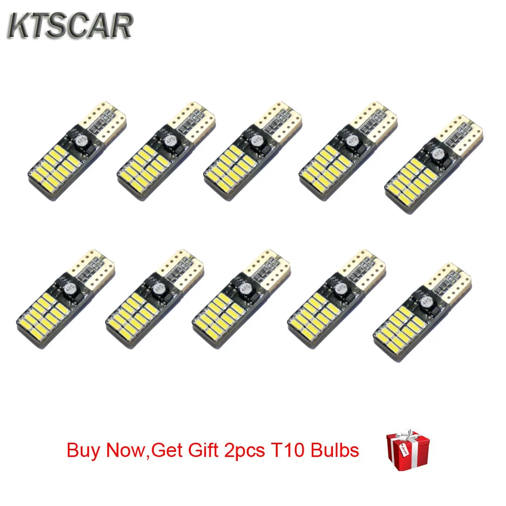 KTSCAR 10 шт. бесполярный Canbus T10 светодиодный светильник с 4014SMD 24 s 194 168 W5W белый красный