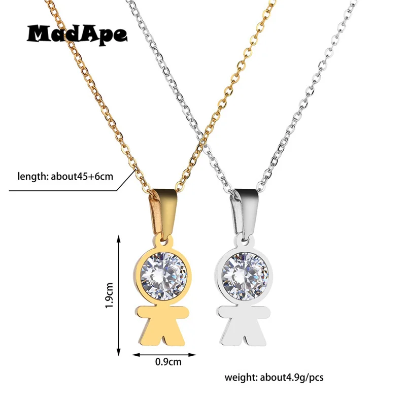 MadApe CZ Stone Family Pendant Necklace Boy Best Friend for Parent Mama Dad Gift Stainless Steel Jewelry | Украшения и аксессуары