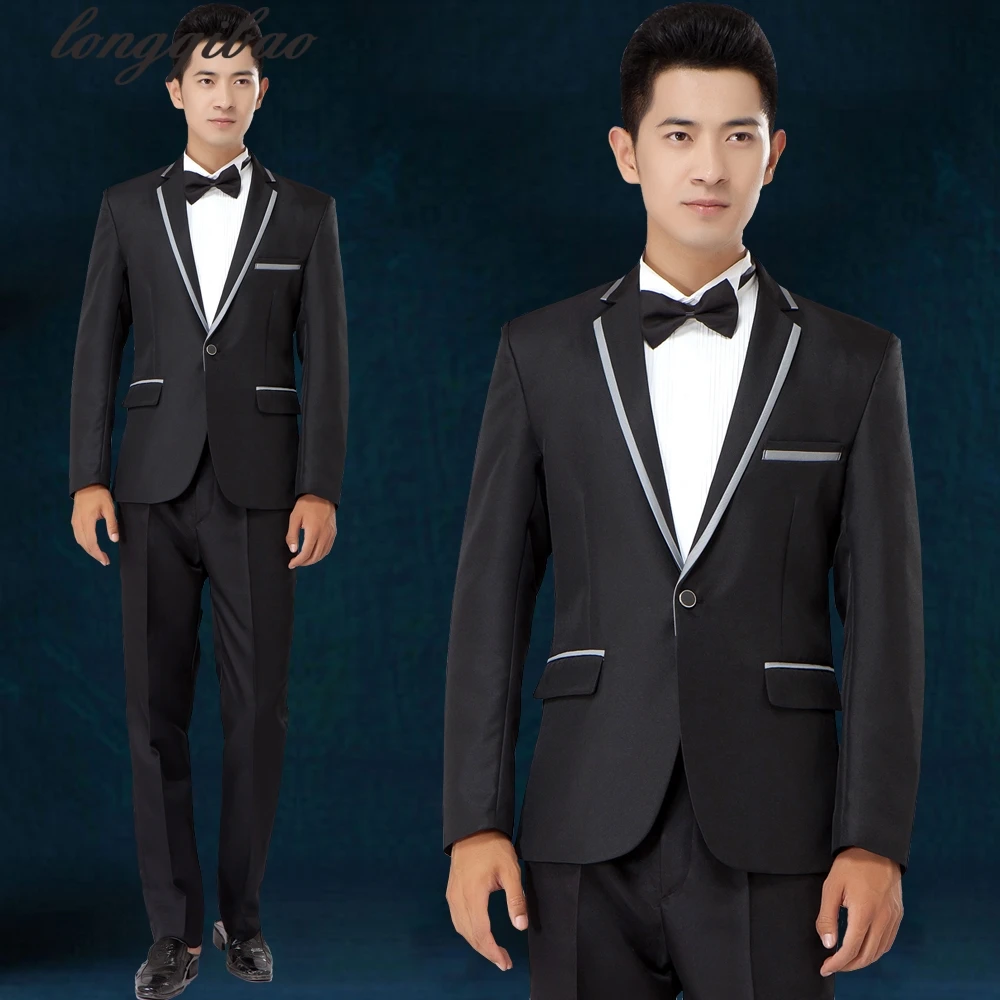 Новые мужские тонкие костюмы для жениха певцов emcee host stage (пиджак + брюки пояс