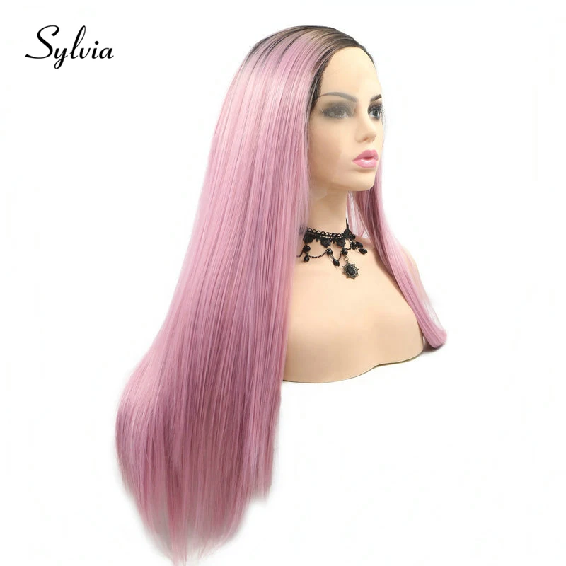 Sylvia натуральный розовый 2 T Ombre шелковистые прямые синтетические парики на