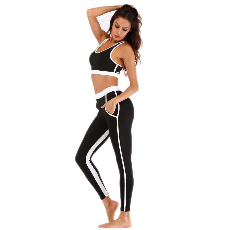 Solid color Women Yoga Set Splice Running Bra+Leggings Sports Suit Vintage Clothing Gym Tracksuit | Спорт и развлечения