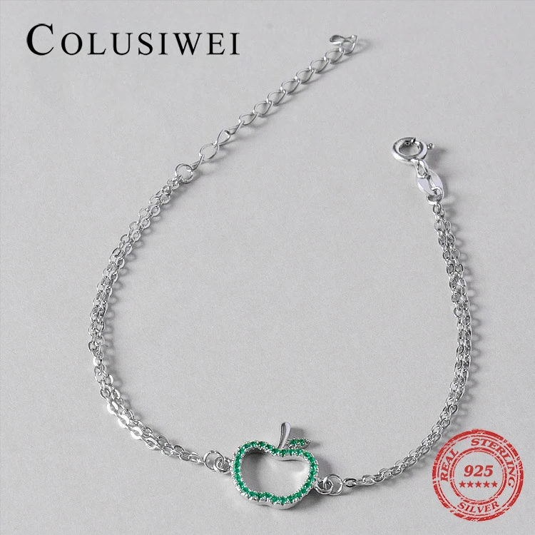 Женский зелёный браслет с яблоком дизайнерский из серебра 2019 пробы роскошной