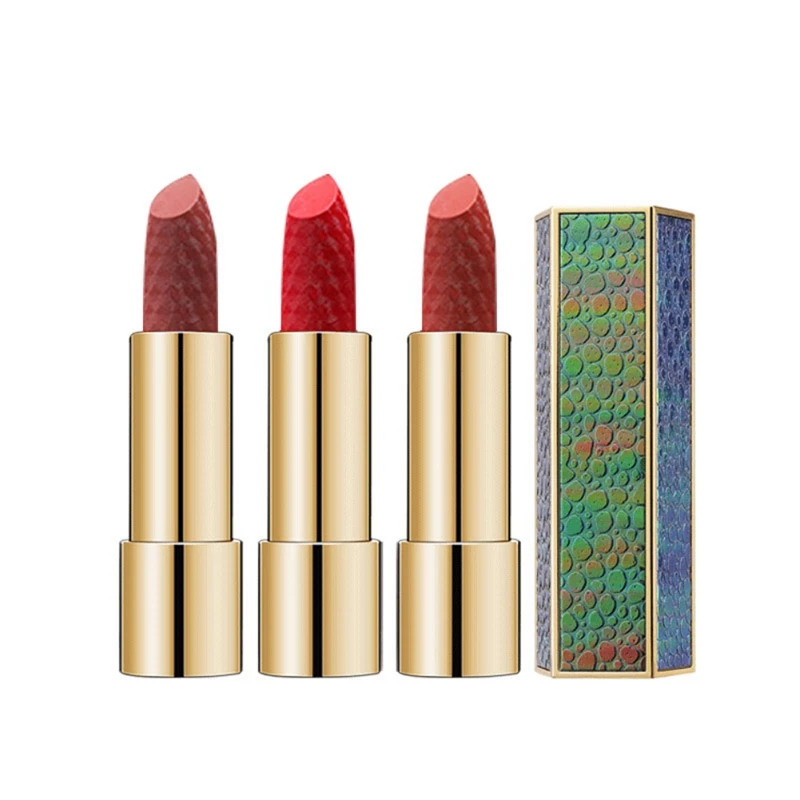 

3Pcs 2 Types Carved Lipstick Set Waterproof Non-stick Cup Long Lasting Shimmer Matte Lipstick Kit