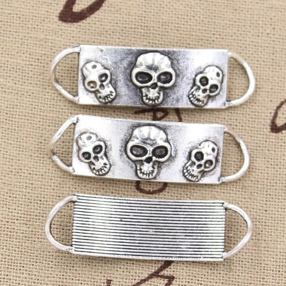 6pcs Charms Skeleton Head Skull 40x12mm Antique Making Pendant fit Vintage Tibetan Silver color DIY Handmade Jewelry | Украшения и