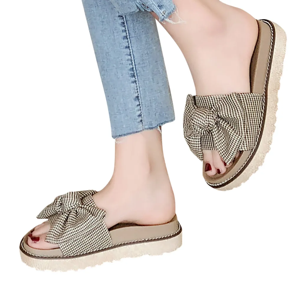 Женские босоножки на плоской подошве SAGACE летние пляжные шлепанцы с бантиком для