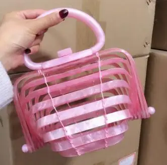 hot pink Акриловые женские сумки, летние пляжные сумки, складные корзины, радужные шикарные полые ПВХ дамские сумочки, маленькие Мини-фонари, жемчужная сумка - Цвет: hot pink