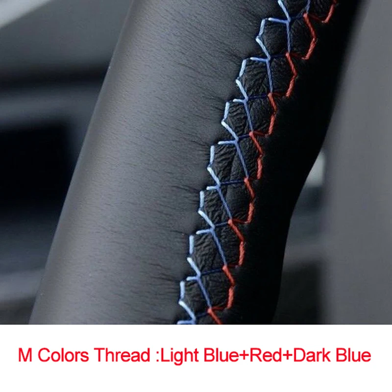 Light blue Red Blue Ручной швейный чехол рулевого колеса автомобиля топ из коровьей кожи для Toyota Land Cruiser Prado 120 2004-2009 Land Cruiser 1995-2007 Tacoma - Название цвета: Light blue Red Blue