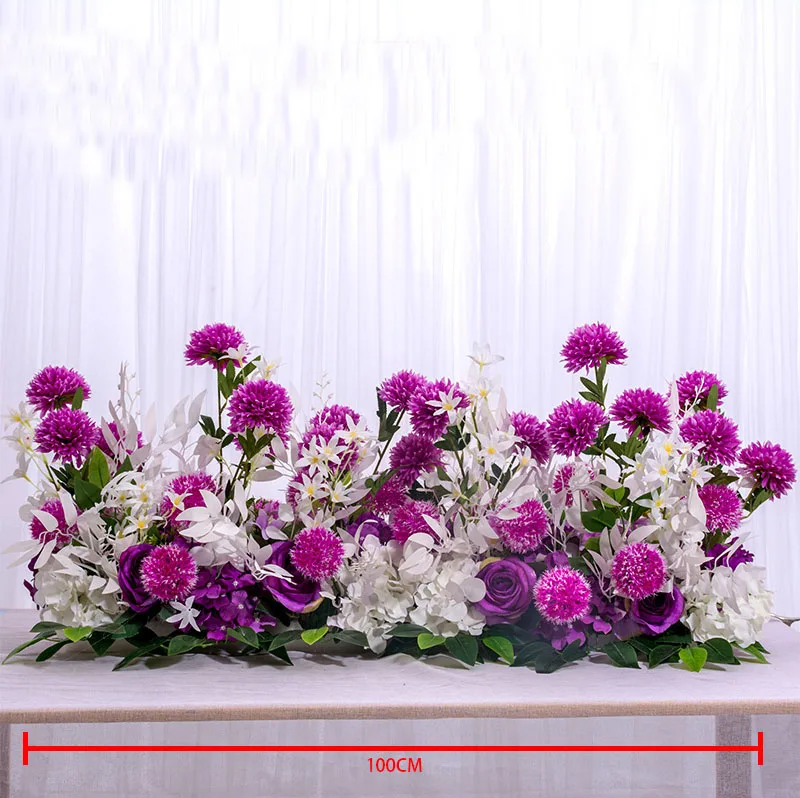Purple 100cm 50/100 см Европейский искусственный ряд цветов вечерние свадебная АРКА фон Настенный декор расположение de fleurs de mariage Роза пионы помпон - Цвет: Purple 100cm