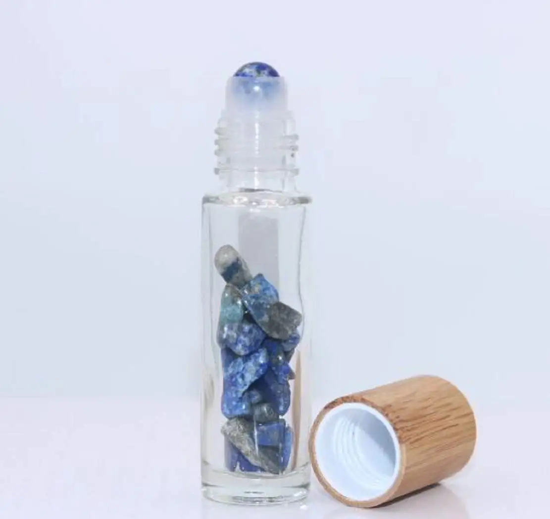 10ml Natural Gemstone Glass Roller Bottles Essential Oil Jade Roller Bottles Bamboo Cover 10pcs/lot P224