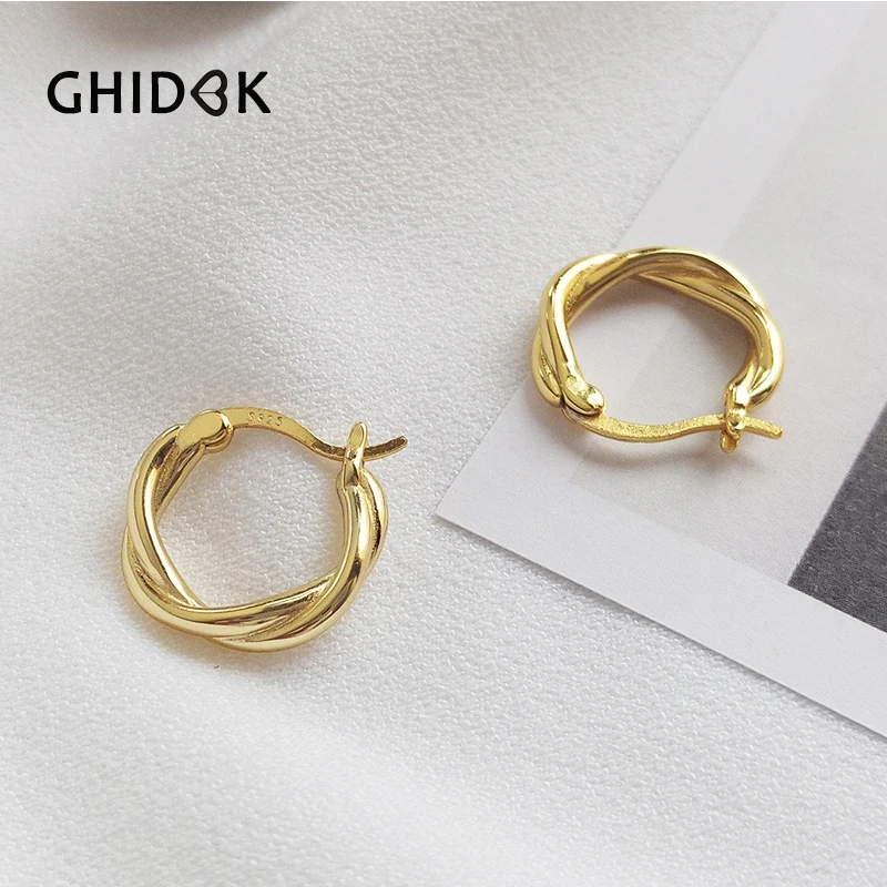 GHIDBK 925 пробы серебряные маленькие переплетенные серьги кольца для Для женщин