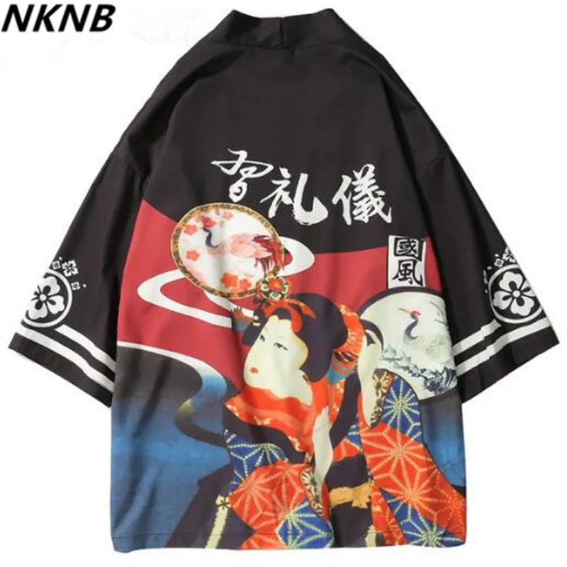 Японский Ukiyo печатных кимоно кардиган куртки 2018 осенние мужские Harajuku японский