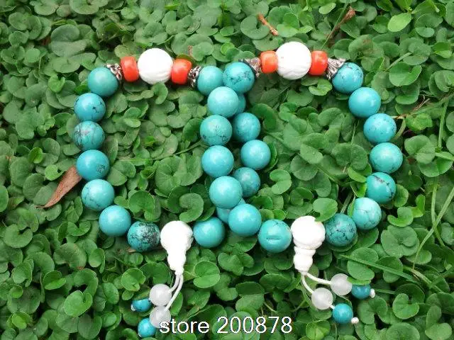 

BRO585 Tibetan Bracelets Enhanced Natural Turquoises Bracelet with Conch Shell 10mm