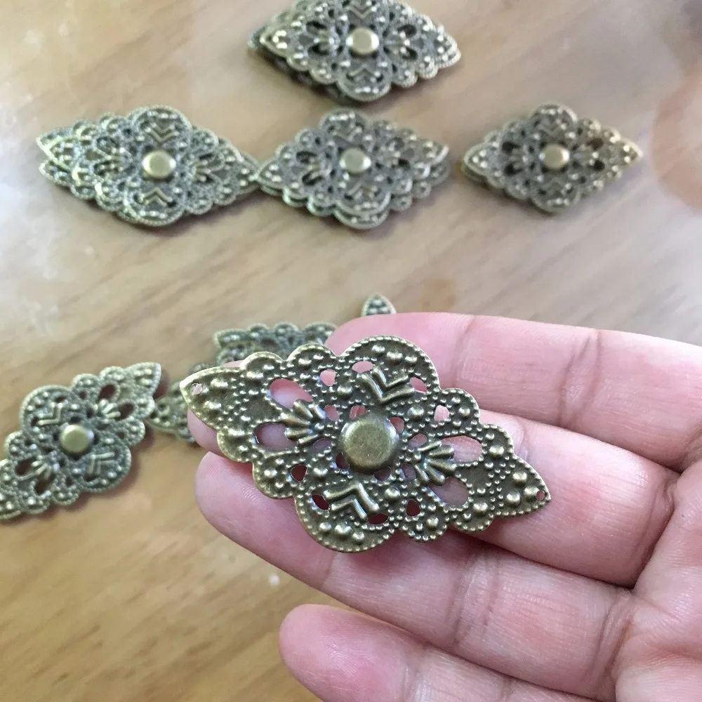 Древний бронзовый металлический кабошон филигрань выбитое сердечко ромб