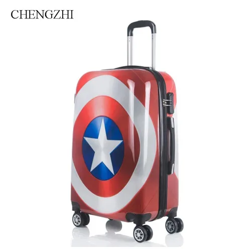 1 CHENGZHI Мультфильм Капитан Америка 2" 24" дюймов сумки на колёсиках для мужчин и женщин тележка чемодан дорожные чемоданы с колёса - Цвет: 1